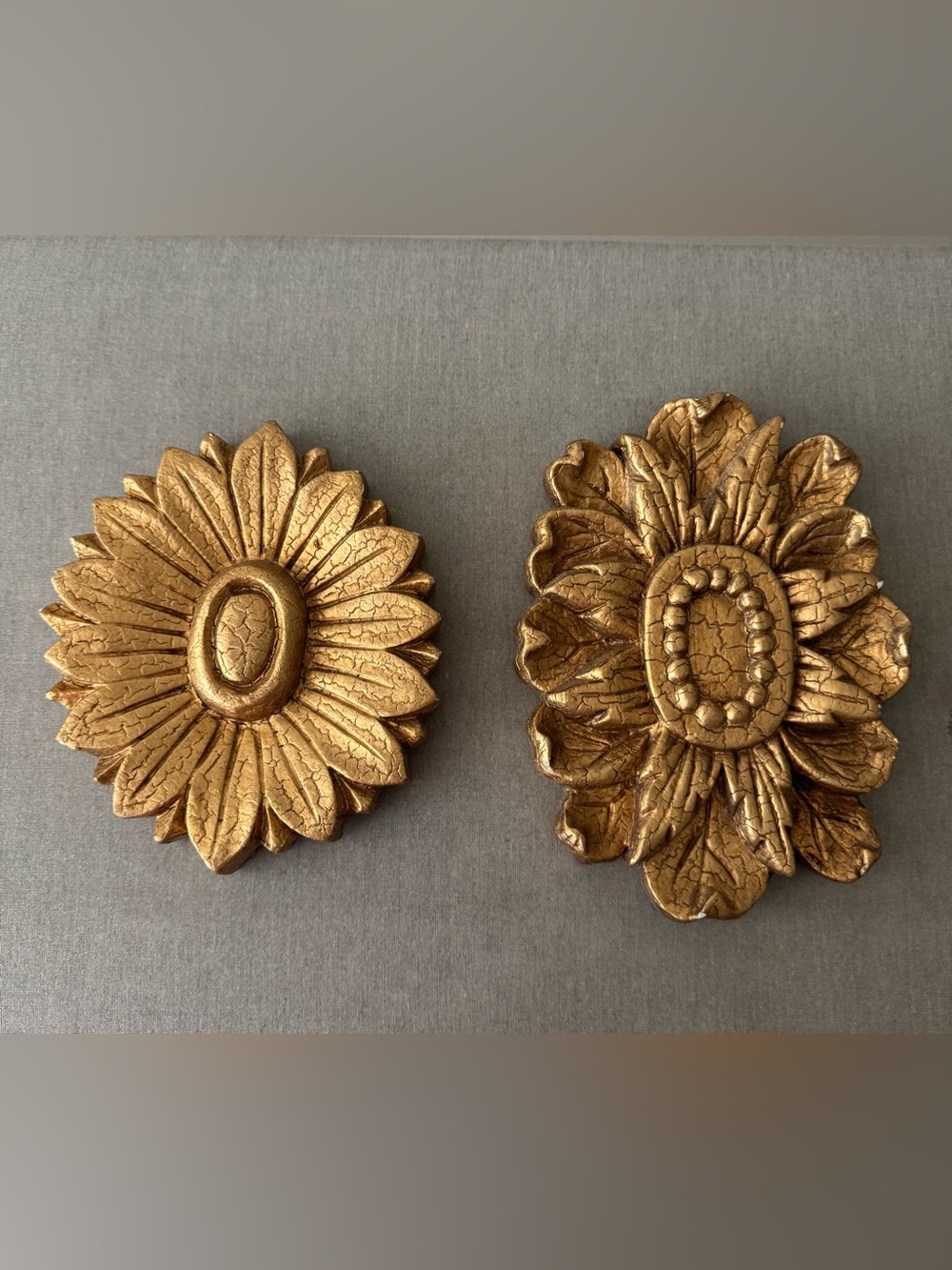 Vintage Gold Floral Wall Decor Set - Sunflower Accent Pair (2)